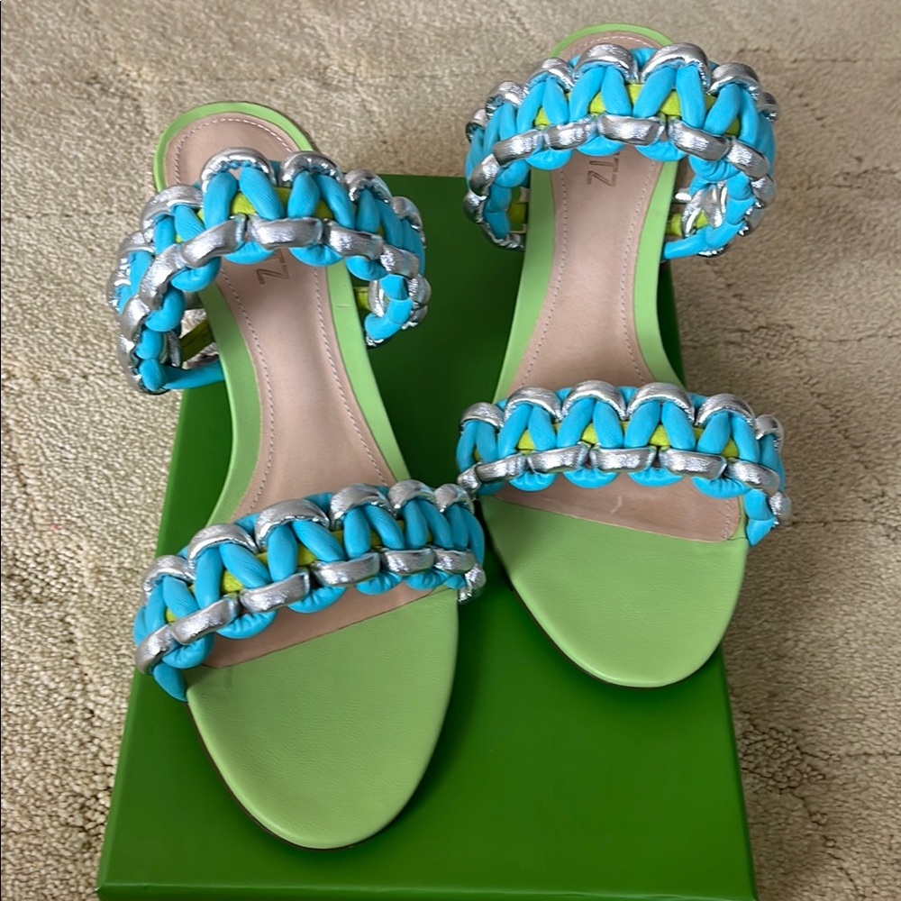 Perfect for spring New Women's Blue and Green Braided Sandals- Schultz